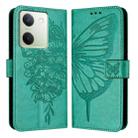 For vivo Y100 5G Global Embossed Butterfly Leather Phone Case(Green) - 1