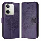 For vivo Y100 5G Global Embossed Butterfly Leather Phone Case(Dark Purple) - 1