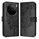 For vivo X100 Embossed Butterfly Leather Phone Case(Black) - 2