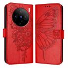 For vivo X100 Embossed Butterfly Leather Phone Case(Red) - 2