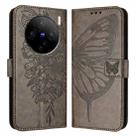 For vivo X100 Embossed Butterfly Leather Phone Case(Grey) - 2