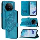 For vivo X100 Embossed Butterfly Leather Phone Case(Blue) - 1