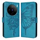 For vivo X100 Embossed Butterfly Leather Phone Case(Blue) - 2