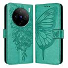 For vivo X100 Embossed Butterfly Leather Phone Case(Green) - 2