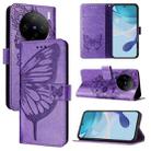 For vivo X100 Embossed Butterfly Leather Phone Case(Light Purple) - 1