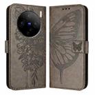 For vivo X100 Pro Embossed Butterfly Leather Phone Case(Grey) - 2