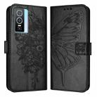 For vivo Y76 5G Embossed Butterfly Leather Phone Case(Black) - 2