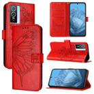 For vivo Y76 5G Embossed Butterfly Leather Phone Case(Red) - 1