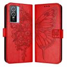 For vivo Y76 5G Embossed Butterfly Leather Phone Case(Red) - 2