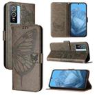For vivo Y76 5G Embossed Butterfly Leather Phone Case(Grey) - 1