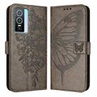 For vivo Y76 5G Embossed Butterfly Leather Phone Case(Grey) - 2