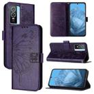 For vivo Y76 5G Embossed Butterfly Leather Phone Case(Dark Purple) - 1