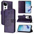 For vivo S19 Pro Embossed Butterfly Leather Phone Case(Dark Purple) - 1