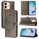For vivo Y28 4G Embossed Butterfly Leather Phone Case(Grey) - 1