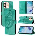 For vivo Y28 4G Embossed Butterfly Leather Phone Case(Green) - 1