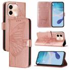 For vivo Y28 4G Embossed Butterfly Leather Phone Case(Rose Gold) - 1