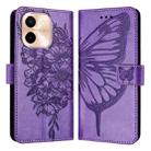 For vivo Y28 4G Embossed Butterfly Leather Phone Case(Light Purple) - 2