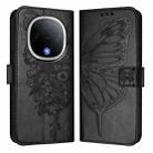 For vivo Y300 Embossed Butterfly Leather Phone Case(Black) - 2