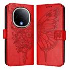 For vivo Y300 Embossed Butterfly Leather Phone Case(Red) - 2