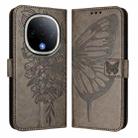 For vivo Y300 Embossed Butterfly Leather Phone Case(Grey) - 2
