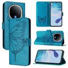For vivo Y300 Embossed Butterfly Leather Phone Case(Blue) - 1