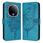 For vivo Y300 Embossed Butterfly Leather Phone Case(Blue) - 2
