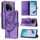 For vivo Y300 Embossed Butterfly Leather Phone Case(Light Purple) - 1