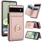 For Google Pixel 6a RFID Anti-theft Card Ring Holder Phone Case(Rose Gold) - 1