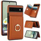 For Google Pixel 6a RFID Anti-theft Card Ring Holder Phone Case(Brown) - 1