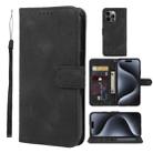 For iPhone 15 Pro Max Skin Feel Geometric Lines Leather Phone Case(Black) - 1