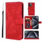 For iPhone 15 Pro Max Skin Feel Geometric Lines Leather Phone Case(Red) - 1