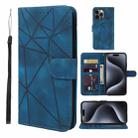 For iPhone 15 Pro Max Skin Feel Geometric Lines Leather Phone Case(Blue) - 1