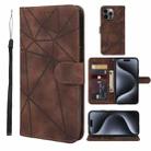 For iPhone 15 Pro Max Skin Feel Geometric Lines Leather Phone Case(Brown) - 1