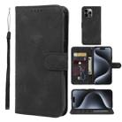 For iPhone 15 Pro Skin Feel Geometric Lines Leather Phone Case(Black) - 1