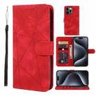 For iPhone 15 Pro Skin Feel Geometric Lines Leather Phone Case(Red) - 1