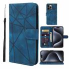 For iPhone 15 Pro Skin Feel Geometric Lines Leather Phone Case(Blue) - 1