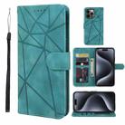 For iPhone 15 Pro Skin Feel Geometric Lines Leather Phone Case(Green) - 1