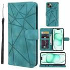 For iPhone 15 Plus Skin Feel Geometric Lines Leather Phone Case(Green) - 1