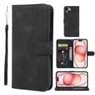 For iPhone 15 Skin Feel Geometric Lines Leather Phone Case(Black) - 1