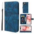 For iPhone 15 Skin Feel Geometric Lines Leather Phone Case(Blue) - 1