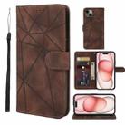 For iPhone 15 Skin Feel Geometric Lines Leather Phone Case(Brown) - 1