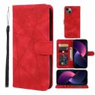 For iPhone 14 Plus Skin Feel Geometric Lines Leather Phone Case(Red) - 1