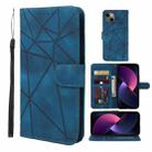 For iPhone 14 Plus Skin Feel Geometric Lines Leather Phone Case(Blue) - 1