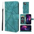 For iPhone 14 Plus Skin Feel Geometric Lines Leather Phone Case(Green) - 1