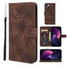 For iPhone 14 Plus Skin Feel Geometric Lines Leather Phone Case(Brown) - 1