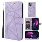 For iPhone 14 Skin Feel Geometric Lines Leather Phone Case(Purple) - 1