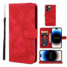 For iPhone 14 Pro Skin Feel Geometric Lines Leather Phone Case(Red) - 1