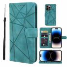 For iPhone 14 Pro Skin Feel Geometric Lines Leather Phone Case(Green) - 1