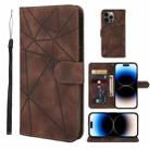 For iPhone 14 Pro Skin Feel Geometric Lines Leather Phone Case(Brown) - 1