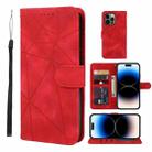 For iPhone 14 Pro Max Skin Feel Geometric Lines Leather Phone Case(Red) - 1